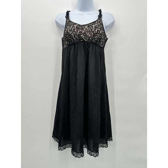 Vanity‎ Fair Nightgown Vintage Womens Size 34 Black Lace Bust Bow Detail Layered - Picture 1 of 11